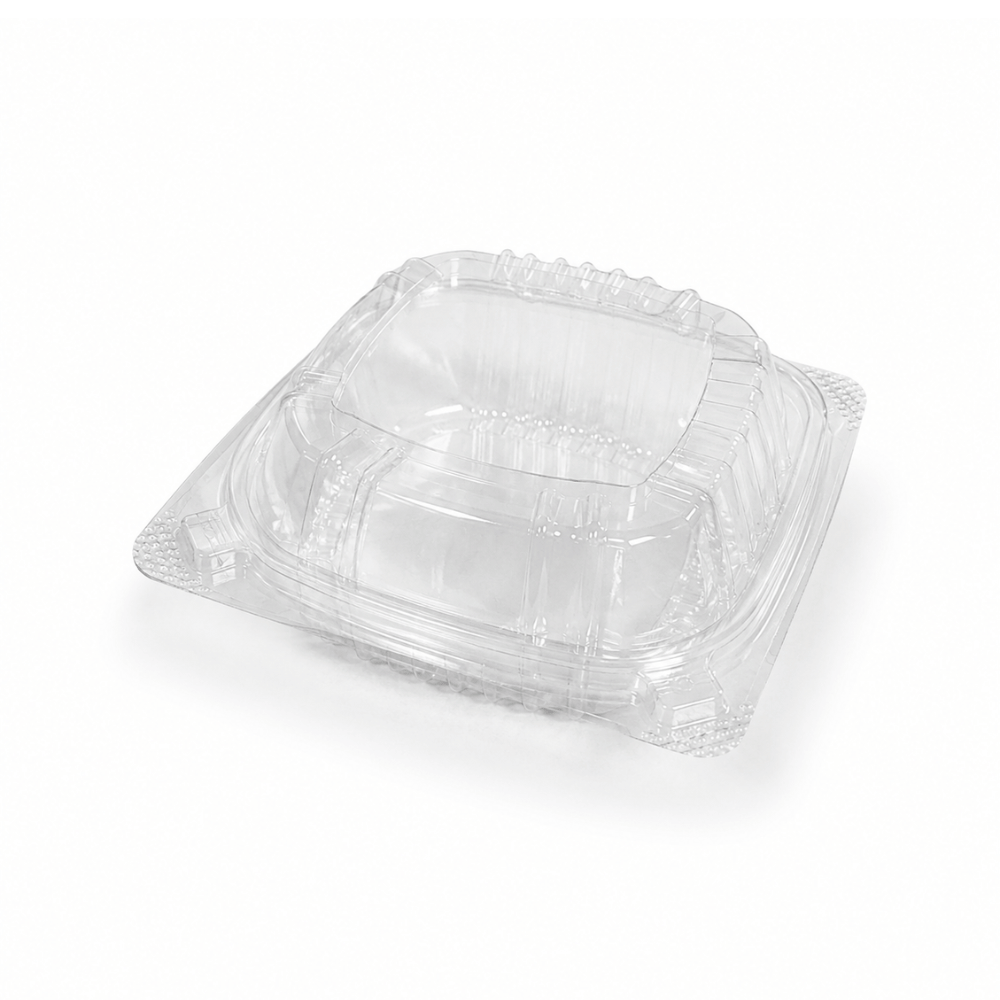 B07-OME-PET661 | Anti-fog Clear Hinged PET Container | 6x6x3"