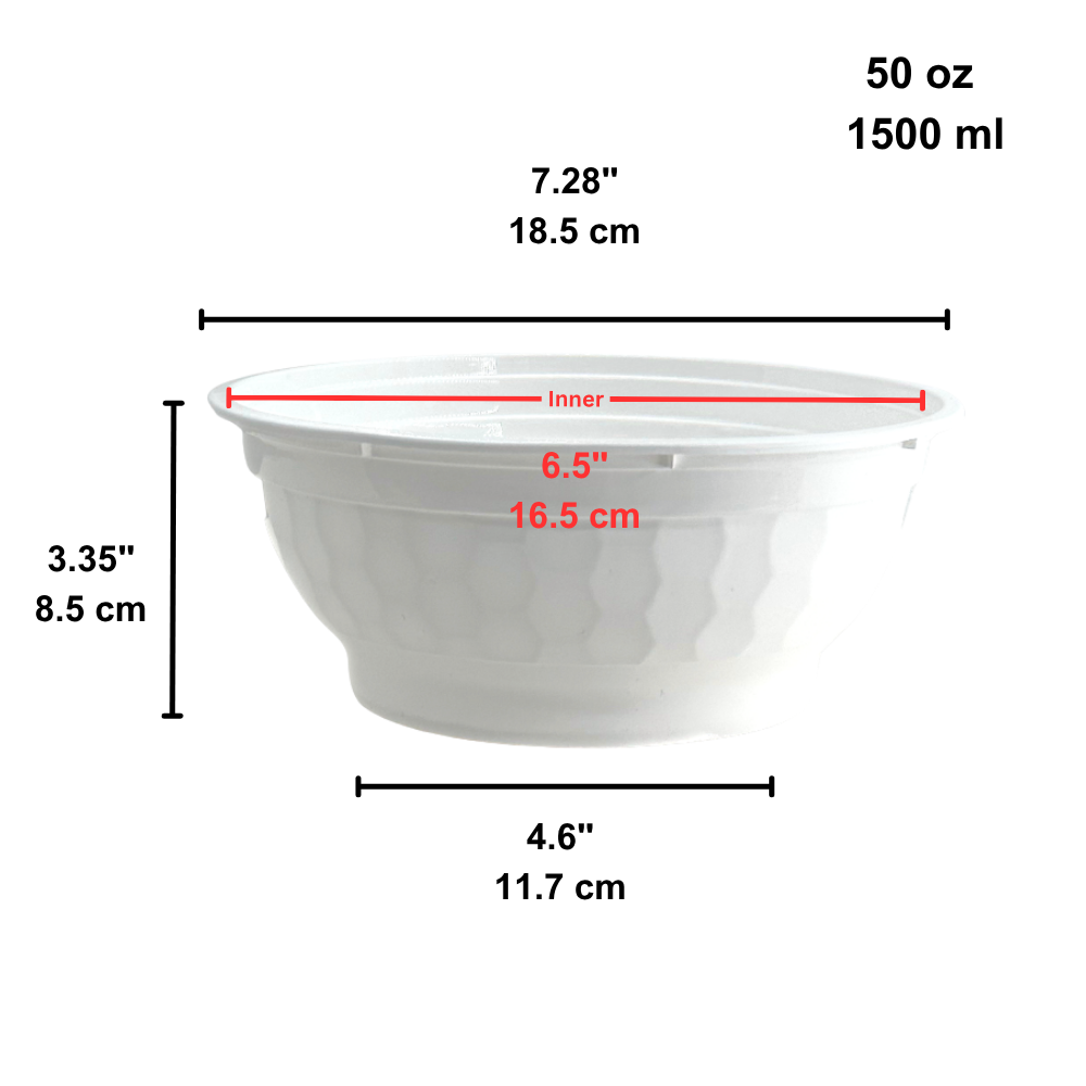 B08-LRR-NB50BASE | 50oz Microwaveable PP White Bowl (Base Only)-size