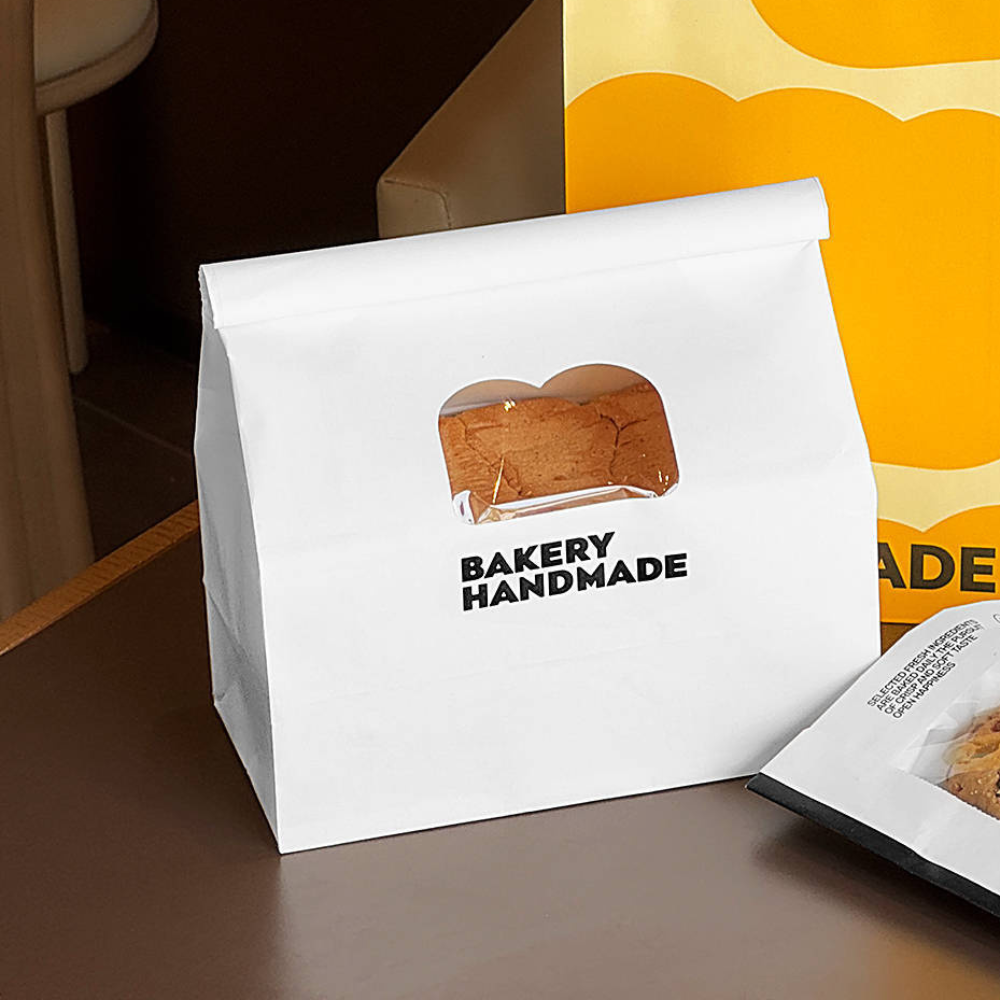 White Paper Bread Bag W/ Window & Tin Tie Tab Lock | 7.9x3.9x11" - with loaf