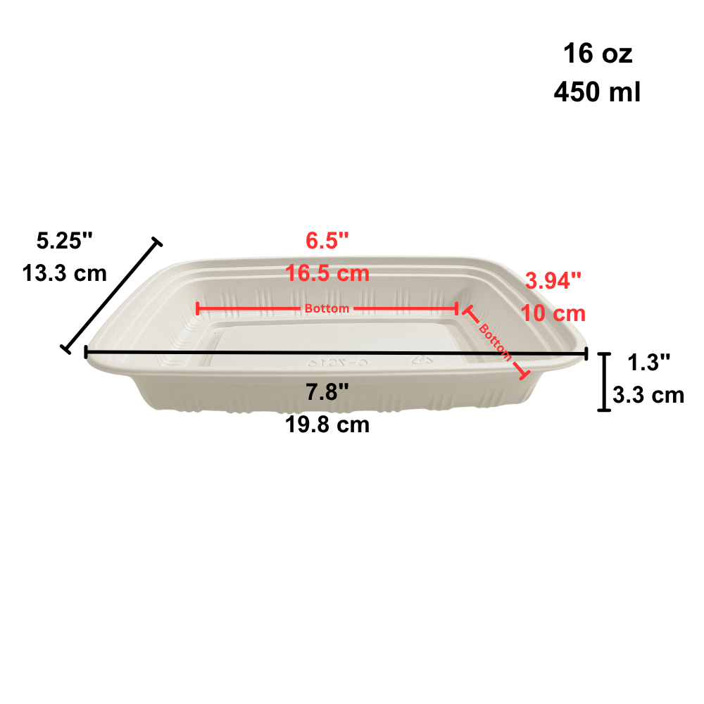 C-7516 Base | 16oz PP White Rectangular Container | 7.8x5.25x1.3" (Base Only) - size
