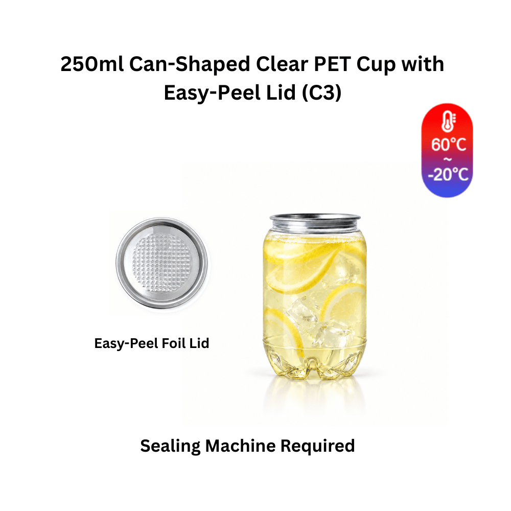 C3 | 8oz Can-Shaped Clear PET Cup W/ Easy-Peel Foil Lid - feature
