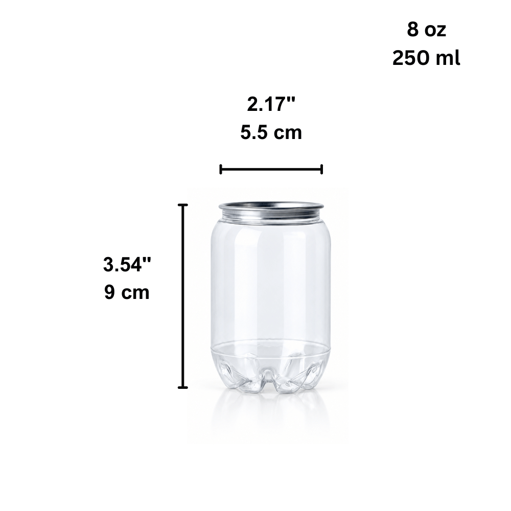C3 | 8oz Can-Shaped Clear PET Cup W/ Easy-Peel Foil Lid - size