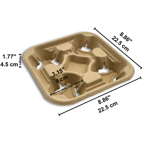 CH4IN1 | HD Sturdy Kraft Paper 4 Cup Tray Holder - size