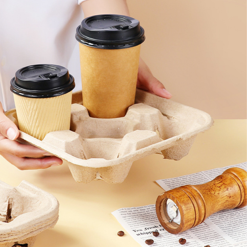 CH4IN1 | HD Sturdy Kraft Paper 4 Cup Tray Holder - With Cup