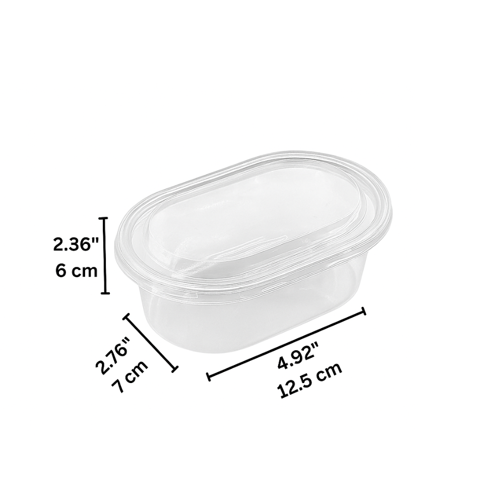 CL-150G | 14oz Oval Clear Plastic Mousse Container W/ Lid - size