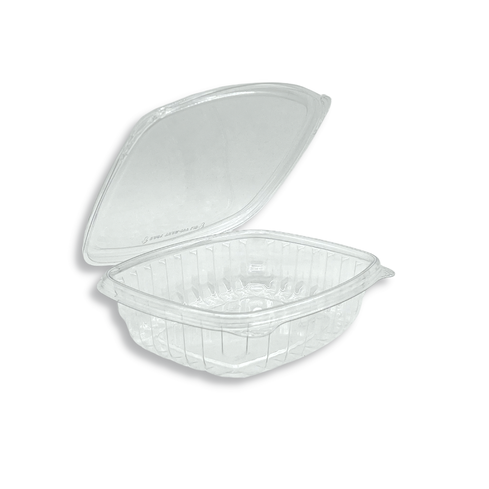 CS24 | 24oz PET Crystal Seal Hinged Salad Container | 6.89x5.91x1.97" - open