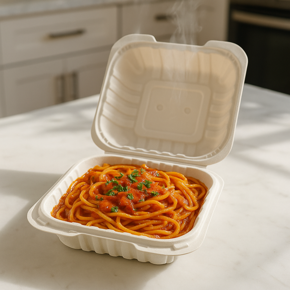CY-61 | Microwavable PP Clamshell Container W/ Vent Hole | 5.6x6x3"-with food