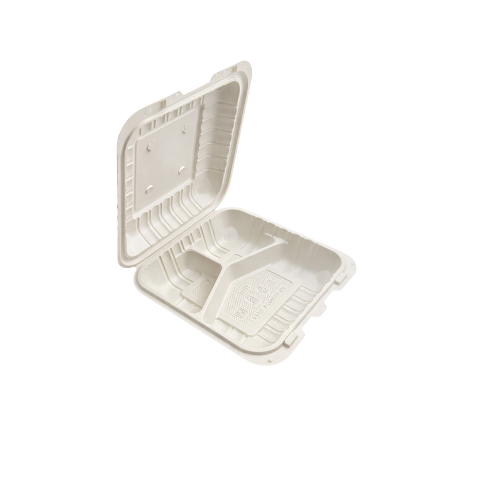 3 Compartment Microwavable PP Hinged Rectangular Clamshell Container