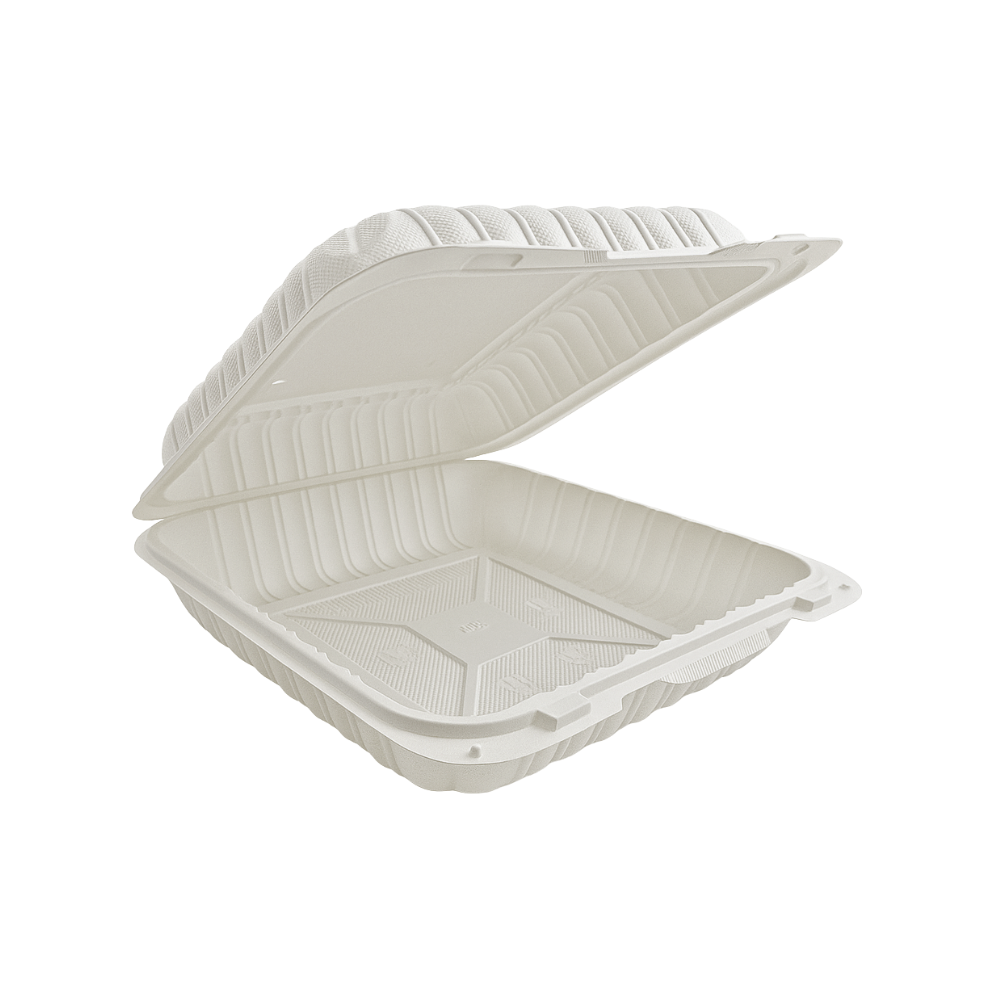 CY-91 | Microwavable PP Square Clamshell Container W/ Vent Hole | 9x9x3" - open