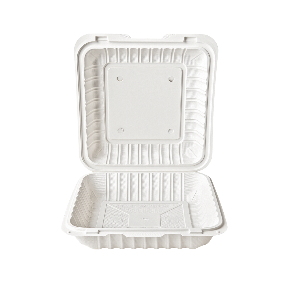 CY-91 | Microwavable PP Square Clamshell Container W/ Vent Hole | 9x9x3" - open front