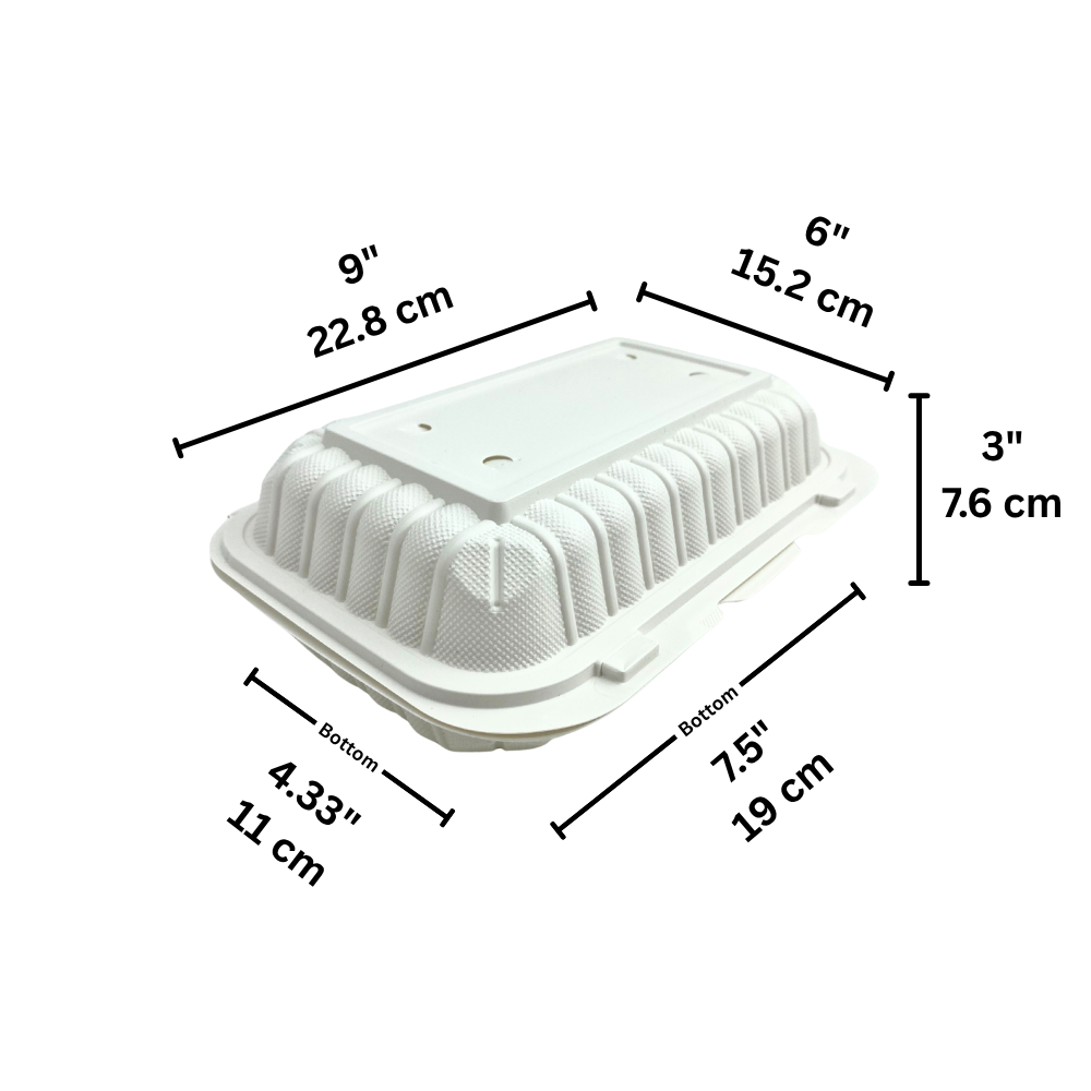 CY-96H | Microwavable PP Rectangular Clamshell Container W/ Vent Hole | 9x6x3" - size