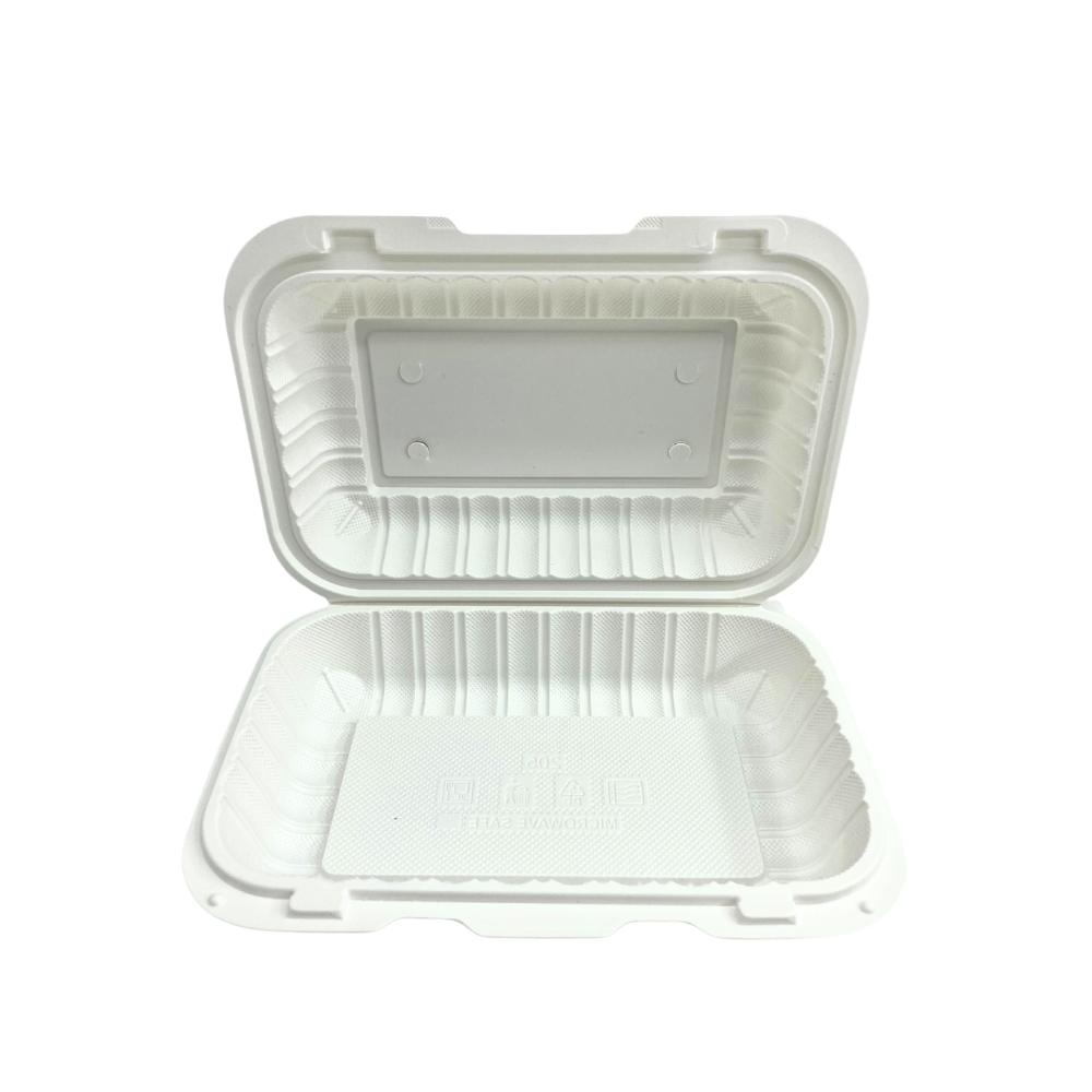 CY-96H | Microwavable PP Rectangular Clamshell Container W/ Vent Hole | 9x6x3" - open