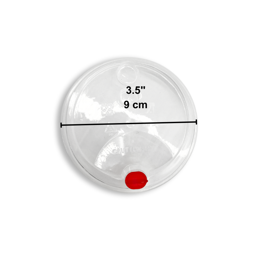 Size specifications for clear round clear cup showing 90mm (3") top diameter.