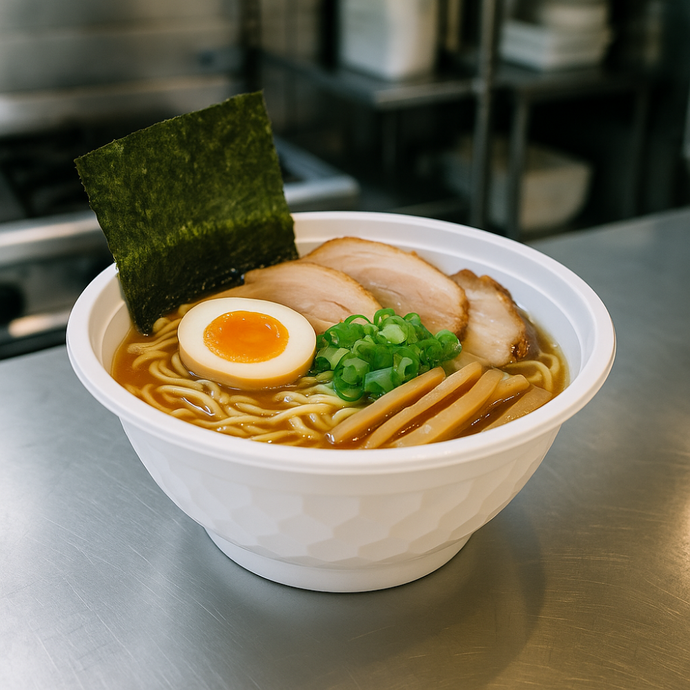 CY38 | 38oz Microwaveable PP White Diamond-Shaped Noodle Bowl (Base Only)-with noodle