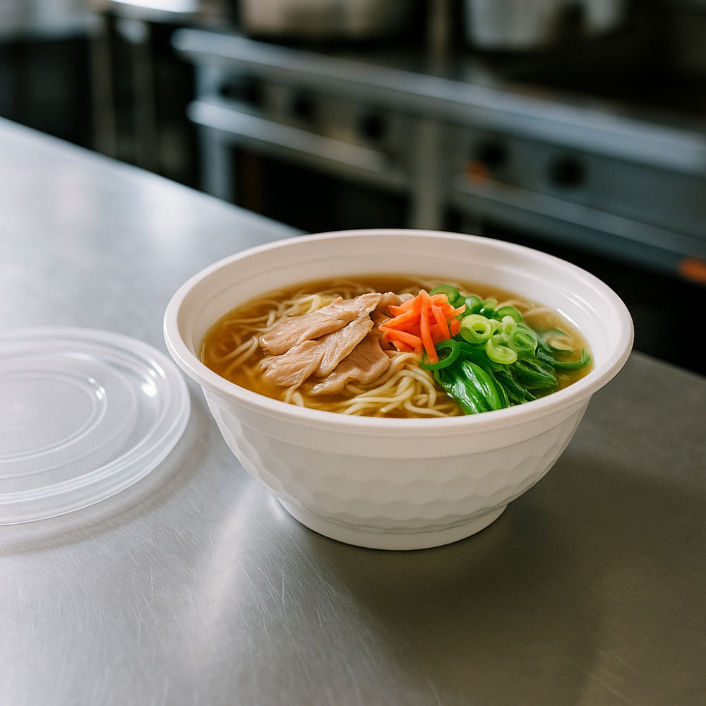 CY42 | 42oz Microwaveable PP White Diamond-Shaped Noodle Bowl (Base Only)-with noodle