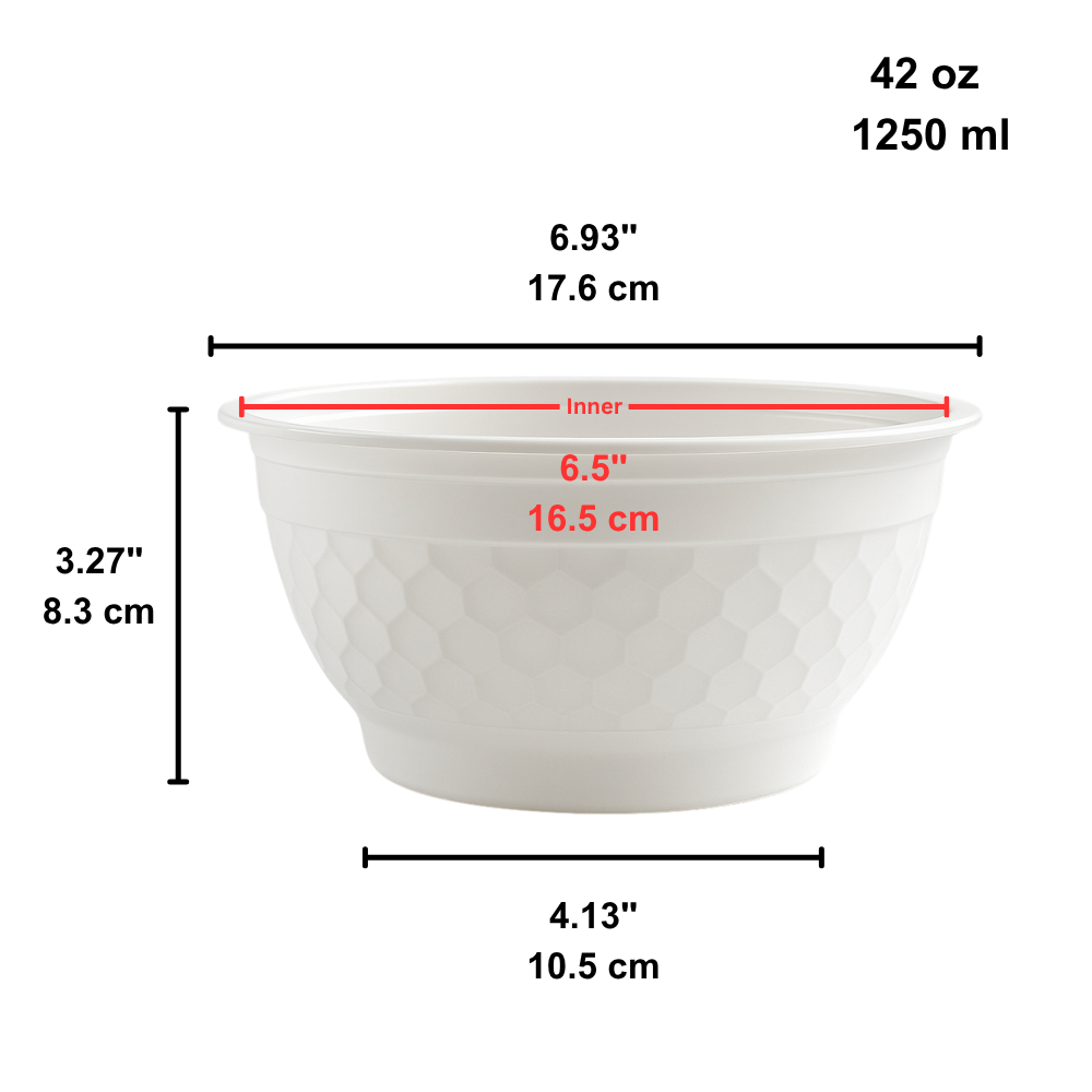 CY42 | 42oz Microwaveable PP White Diamond-Shaped Noodle Bowl (Base Only)-size