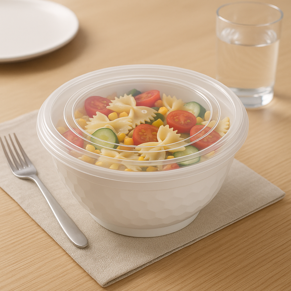 CY42 | 42oz Microwaveable PP White Diamond-Shaped Noodle Bowl (Base Only)-with spaghetti and lid