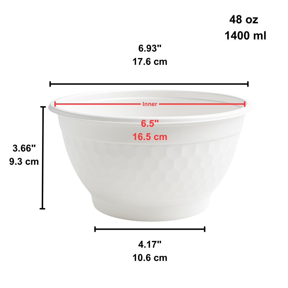 CY48 | 48oz Microwaveable PP White Diamond-Shaped Noodle Bowl (Base Only)
