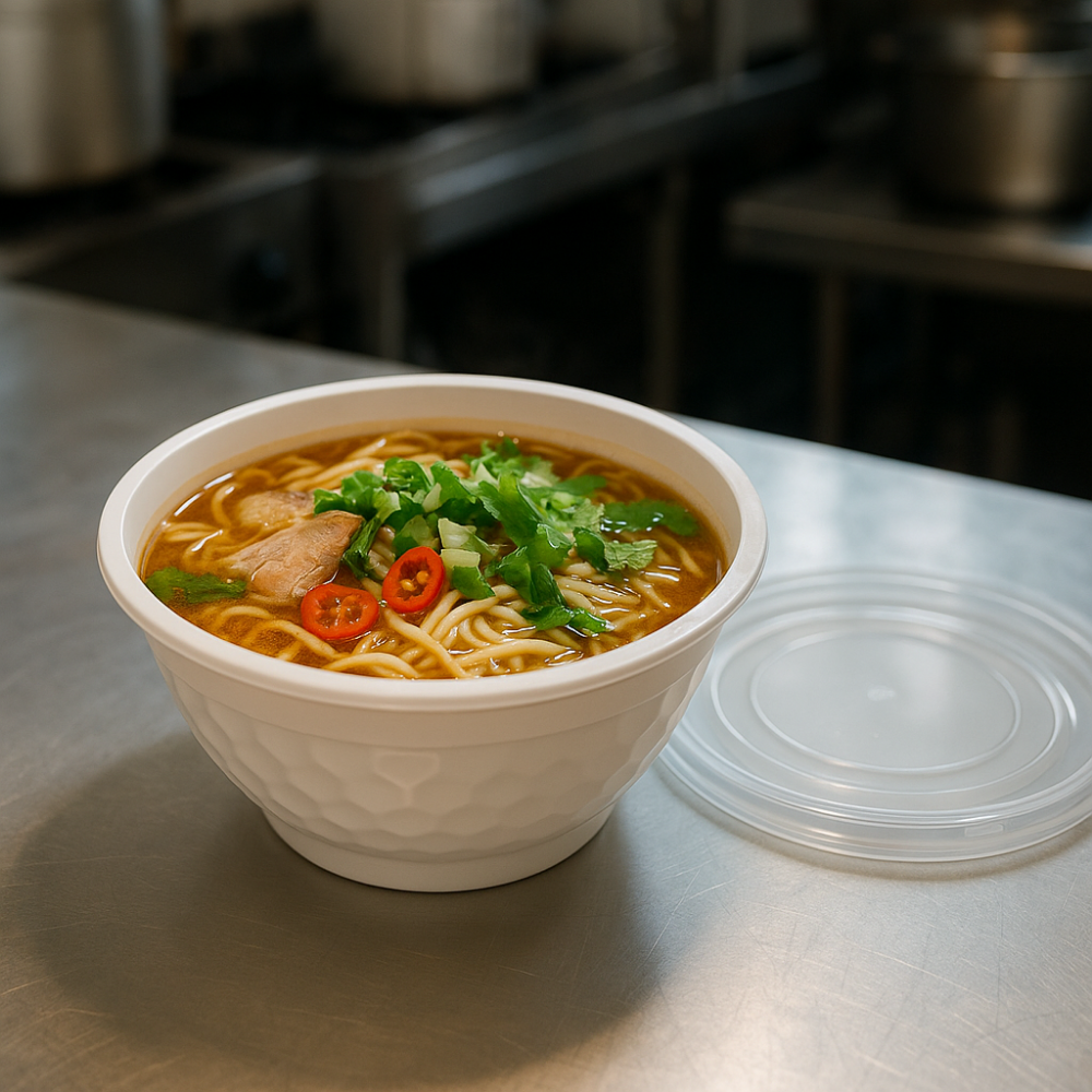 CY48 | 48oz Microwaveable PP White Diamond-Shaped Noodle Bowl (Base Only)