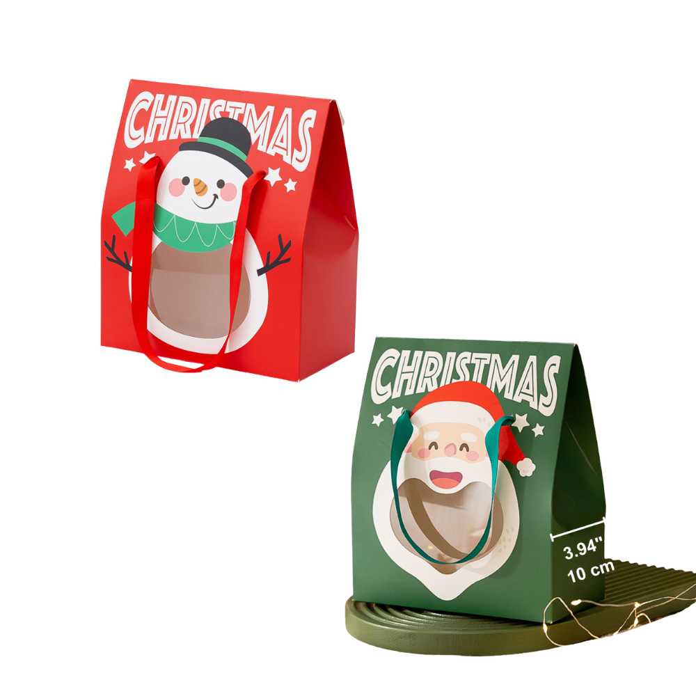 Christmas Gift Bag W/ Window & Handle | Santa & Snowman - 10 Pcs