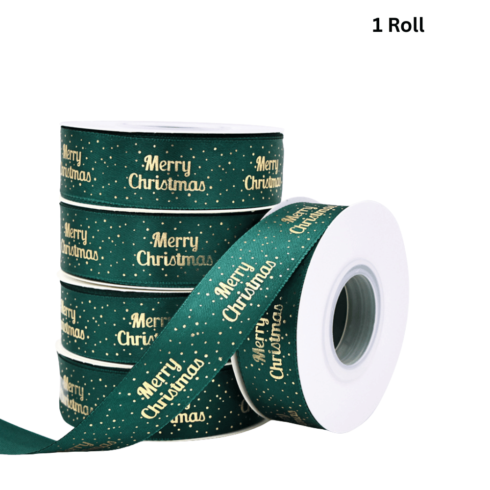 Ruban en tissu vert joyeux Noël 1" | 24 mètres - 1 rouleau