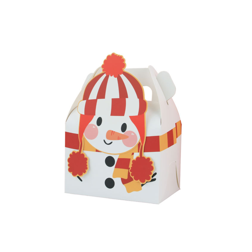 Christmas Pastry Box W Handle | 4 Patterns | 4.53x3.39x3.23" - white snowman