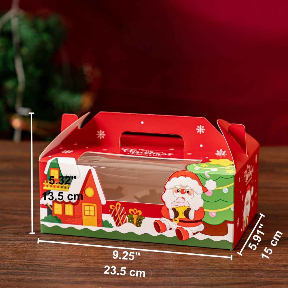 Christmas Window Cupcake Boxes W/ Handle | Fit 4/6 Cupcakes (10 Pcs/Pack)