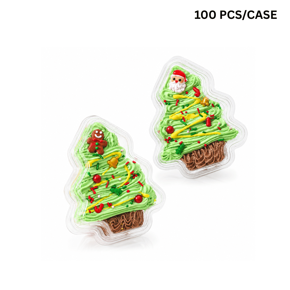 Clear PET Christmas Tree Shaped Cake Boxes W/ Lids | 4.13x3.27x1.97" (100 Pcs/Case)