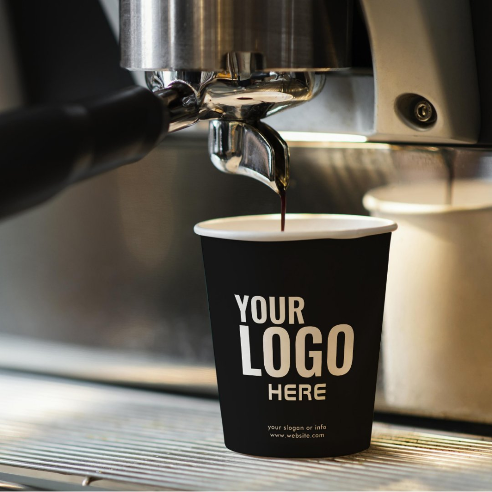 Custom Printed 90mm Single Wall Paper Hot Cup - with coffee machine