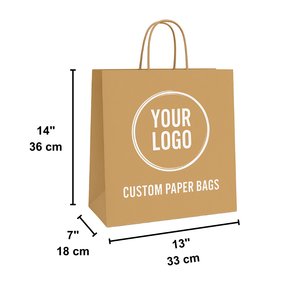 Custom Printed Paper Kraft Bag With Twisted Handle 13x7x14" - Size