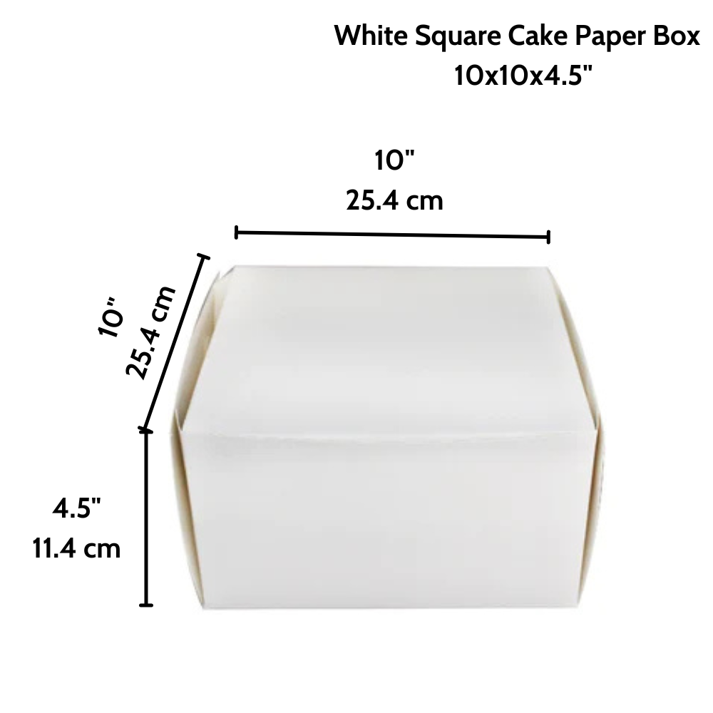Eco-Friendly White Square Cake Paper Box 10x10x4.5 - Size