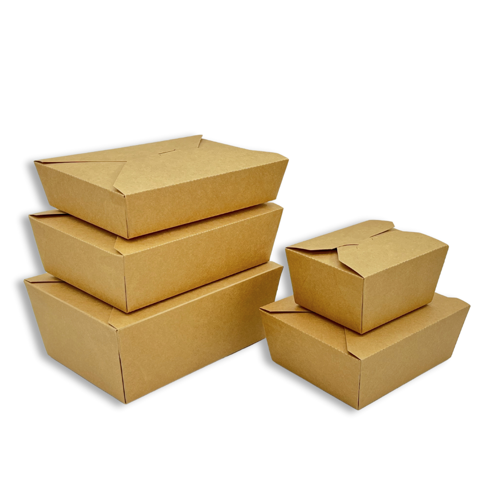 #1 | 26oz Kraft Foldable Paper Take Out Box | 4.33x3.54x2.5"
