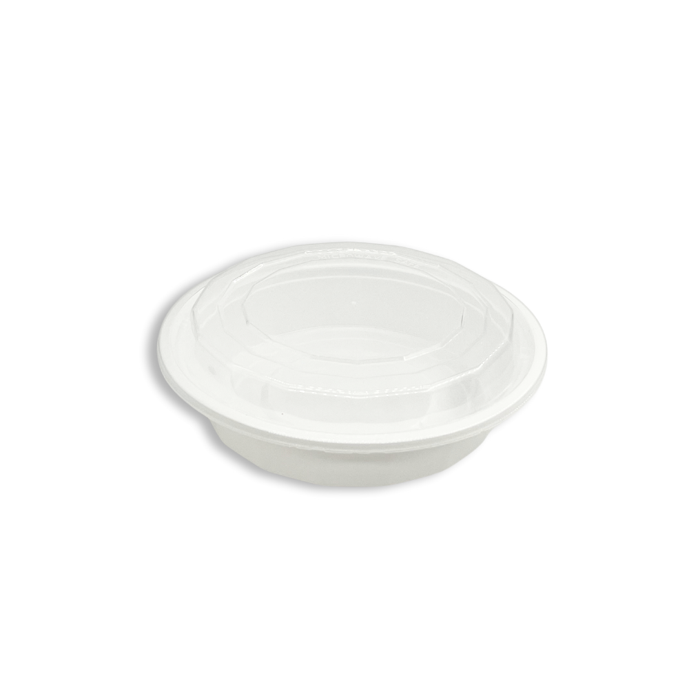 F-7024 | Récipient rond blanc TD en PP de 24 oz avec couvercle (sans trou) - 150 ensembles