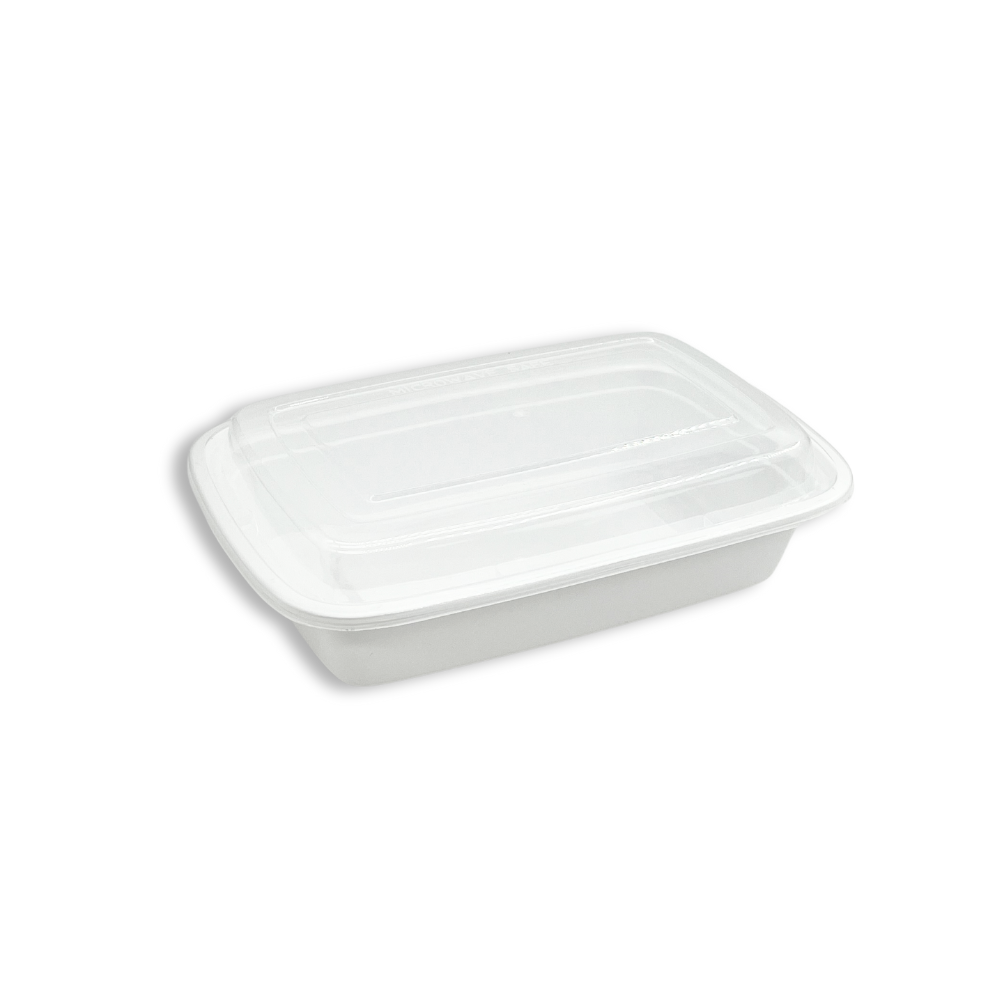 F-7524 | TD 24oz Microwaveable PP White Rectangular Container W/ Lid
