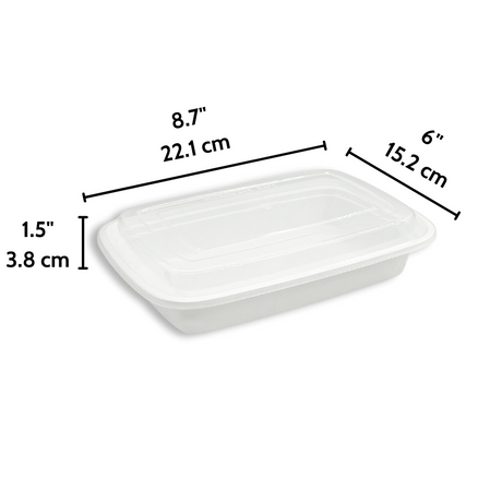 F-9628 | TD 28oz Microwaveable PP White Rectangular Container W/ Lid