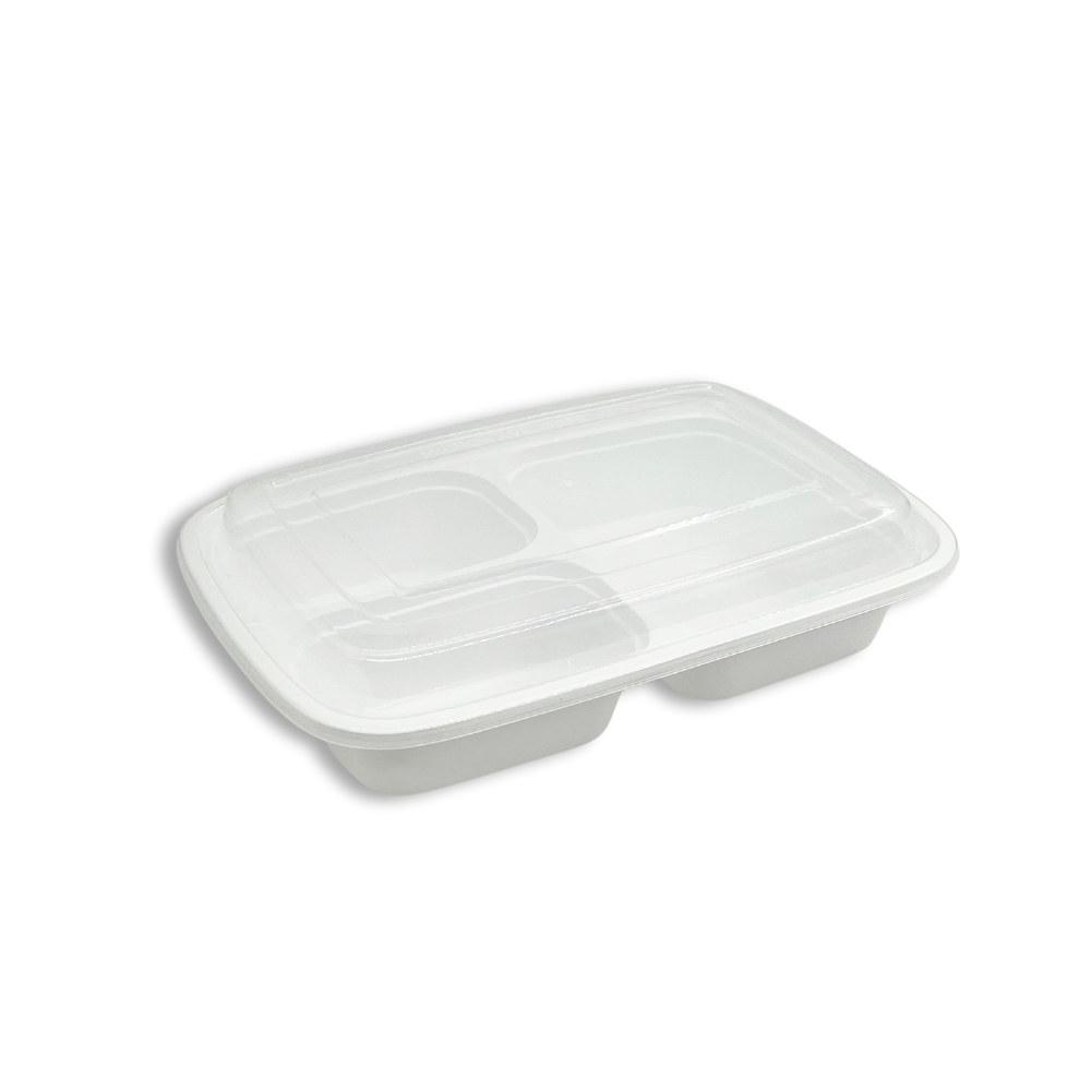 F-96326 | TD 26oz PP White Rectangular Container W/ Lid | 3 Compartment
