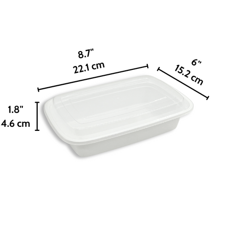F-9632 | TD 32oz Microwaveable PP White Rectangular Container W/ Lid
