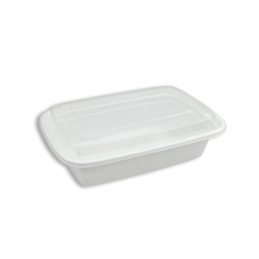 F-9638 | TD 38oz Microwaveable PP White Rectangular Container W/ Lid