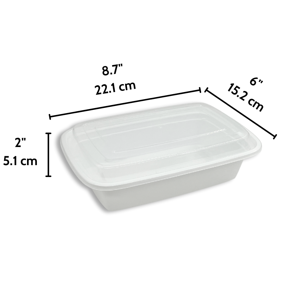 F-9638 | TD 38oz Microwaveable PP White Rectangular Container W/ Lid