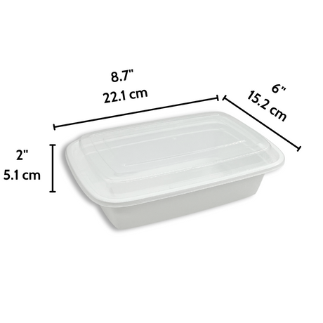 F-9638 | TD 38oz Microwaveable PP White Rectangular Container W/ Lid