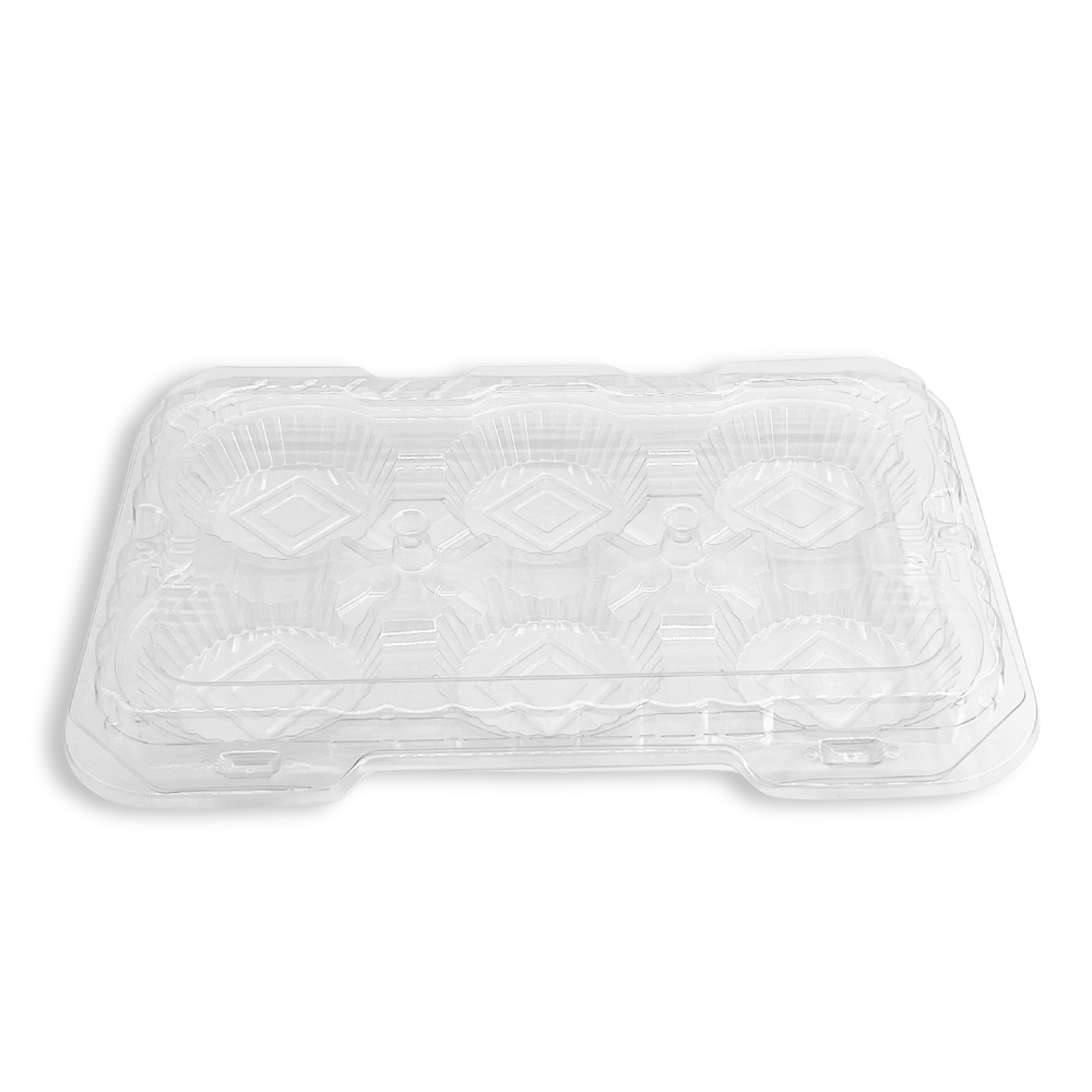 F1109 PET | 6 Egg Tart Clear Rectangular Hinged Container - front