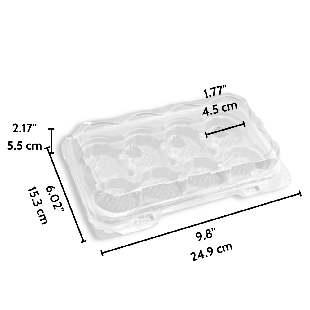 F1380 PET  8 Egg Tart Clear Rectangular Hinged Container - Size