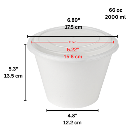 FS-459 | 66oz PP White Round Soup Container W/ Lid - size