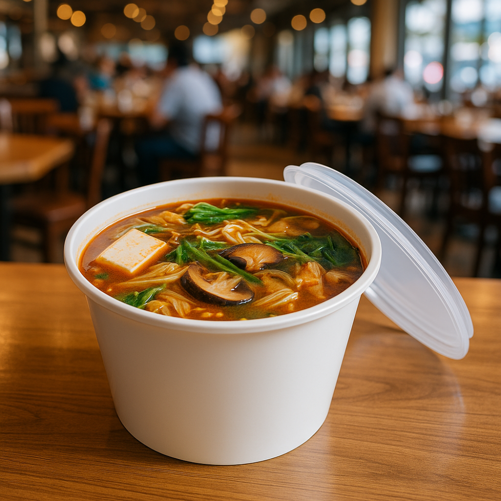 FS-459 | 66oz PP White Round Soup Container W/ Lid - with noodle