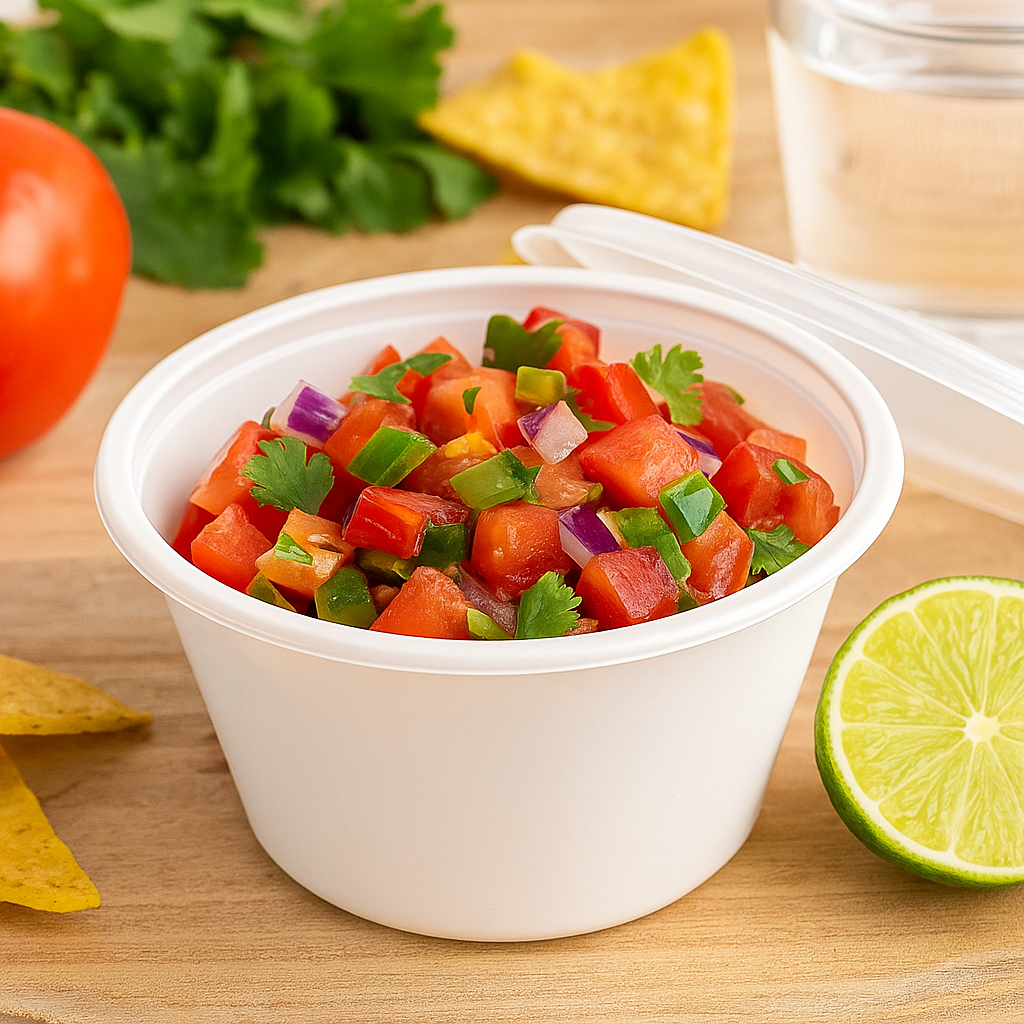 FS-462 | 50oz PP White Round Deli Container W/ Clear Lid with salad