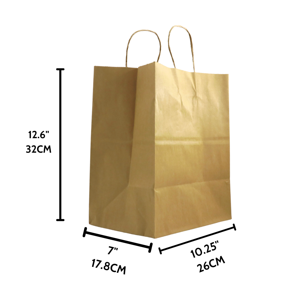 JH-10712 | Sac kraft en papier 100 % recyclé avec poignée torsadée | 10,25x7x12,6" - 200 pièces
