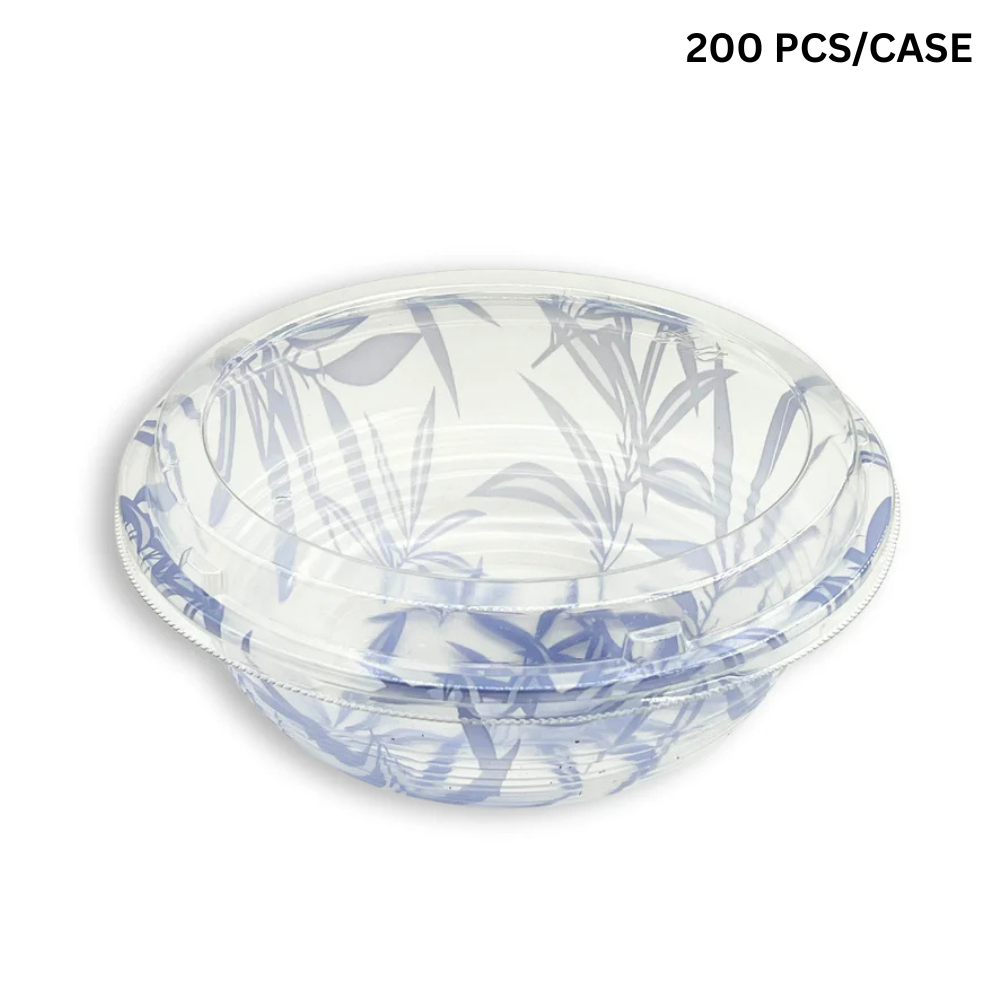 HD-1000ML | 34oz PP Blue Maple Donburi Bowl W/ PET Clear Lid
