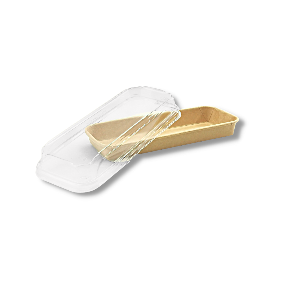 HD-1102 | Eco-friendly Kraft Paper Sushi Tray W/ Plastic Lid | 8.66x3.54x1.89" - open