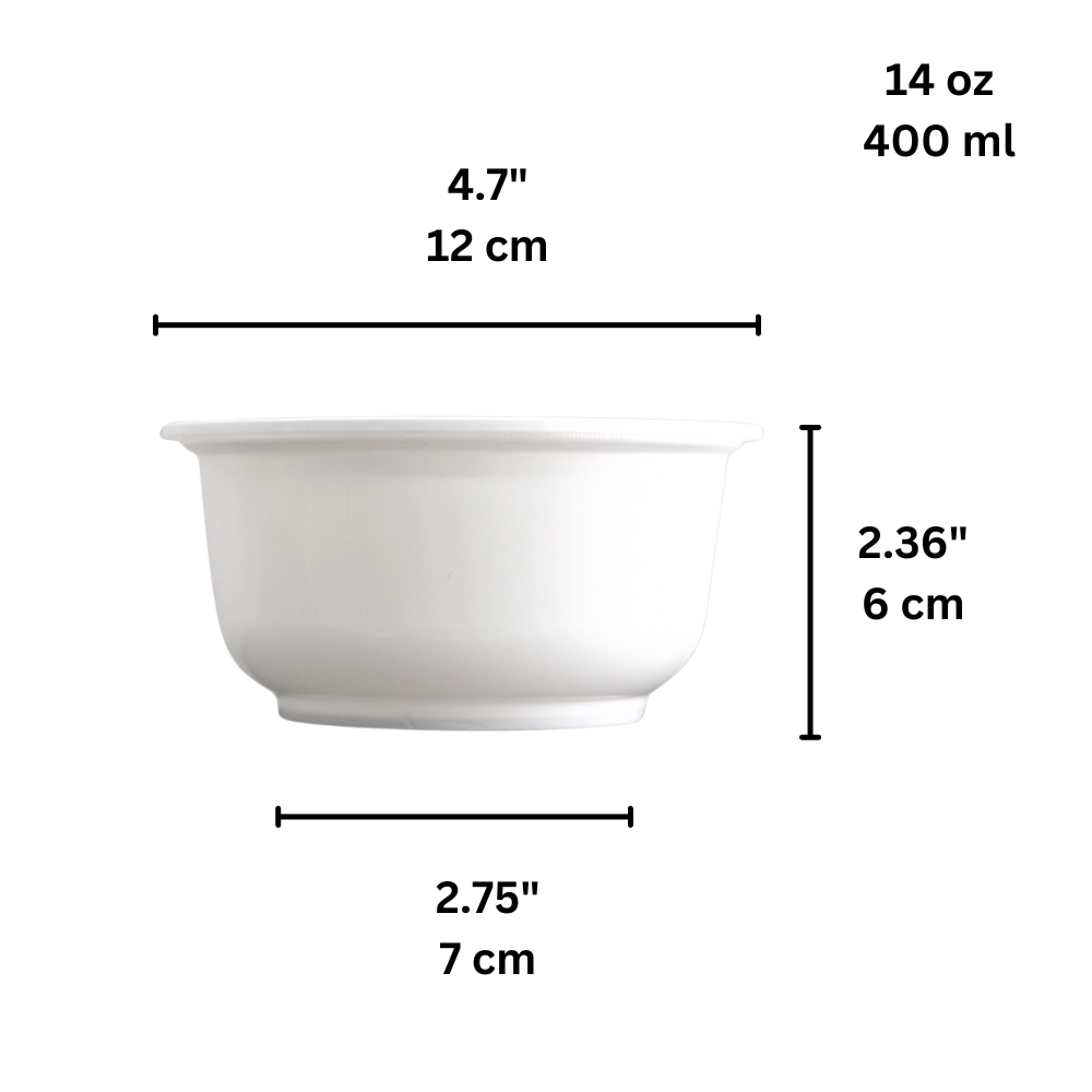 HD-400 | 14oz Microwaveable PP White Round Bowl (Base Only) - size