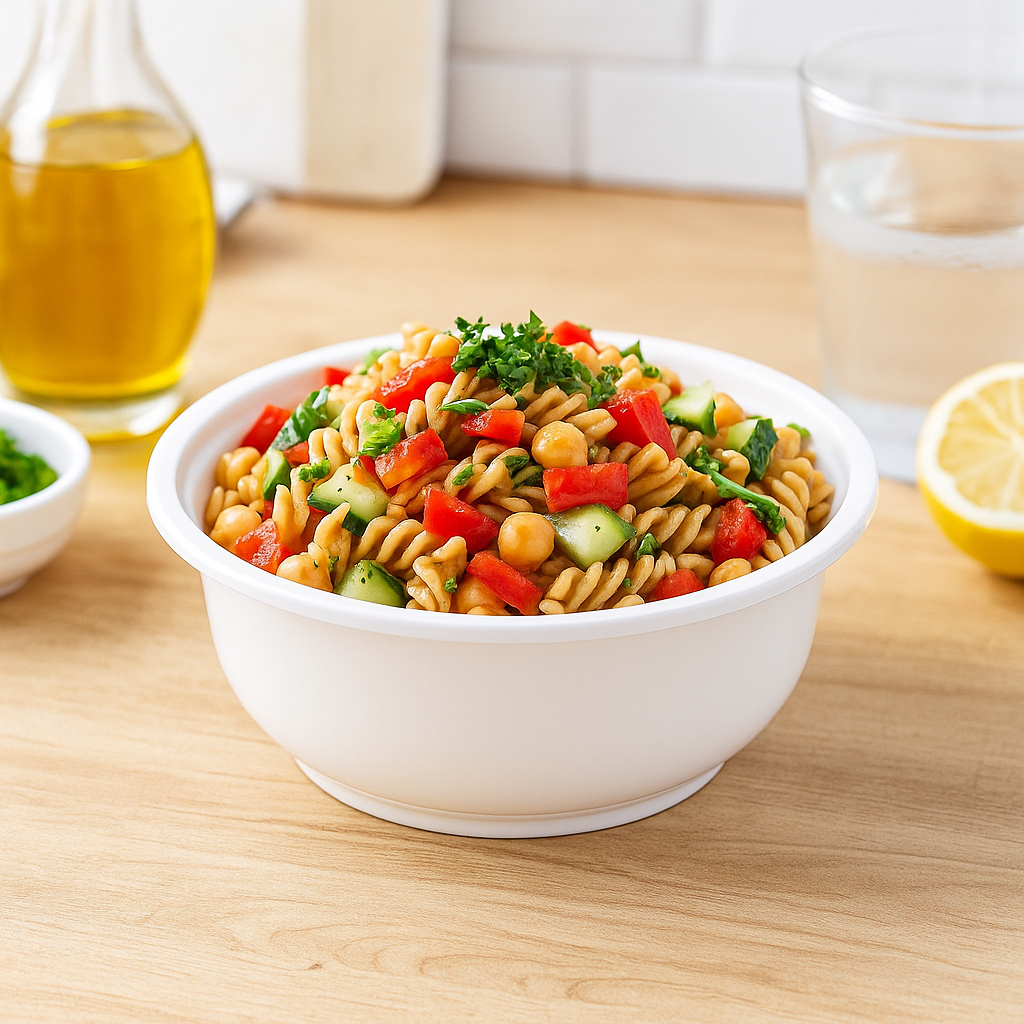 HD-400 | 14oz Microwaveable PP White Round Bowl (Base Only) with salad